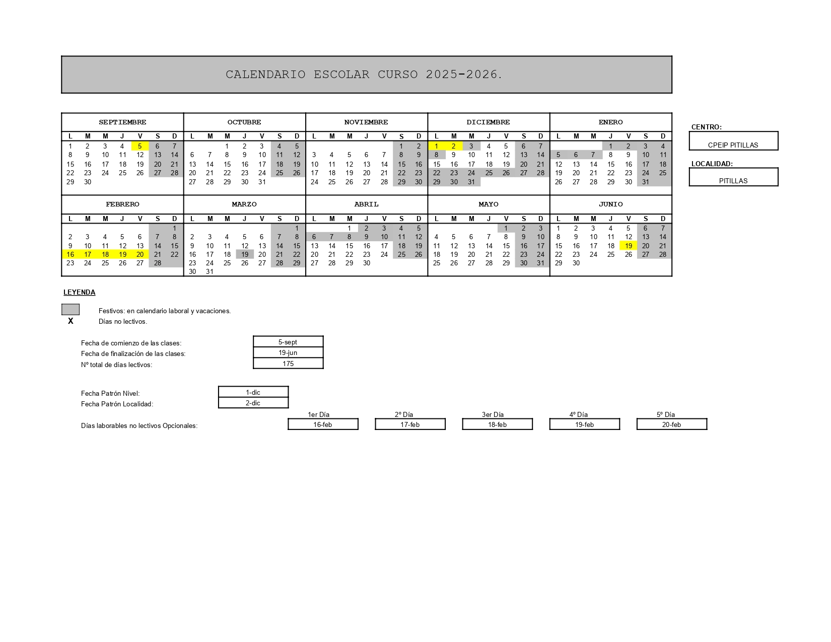 Calendario curso 25/26